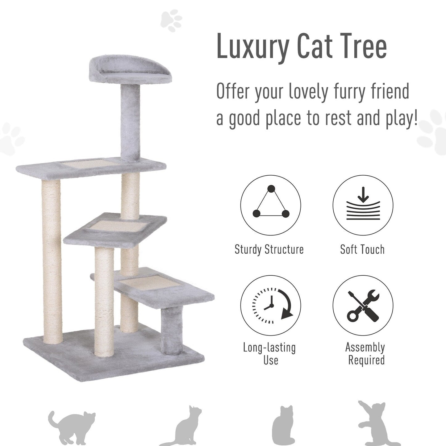 PawHut 40 5-Level Revolving Stair Cat Tree Scratcher Climbing Activity Tower with Play Center and Resting Perch, Grey