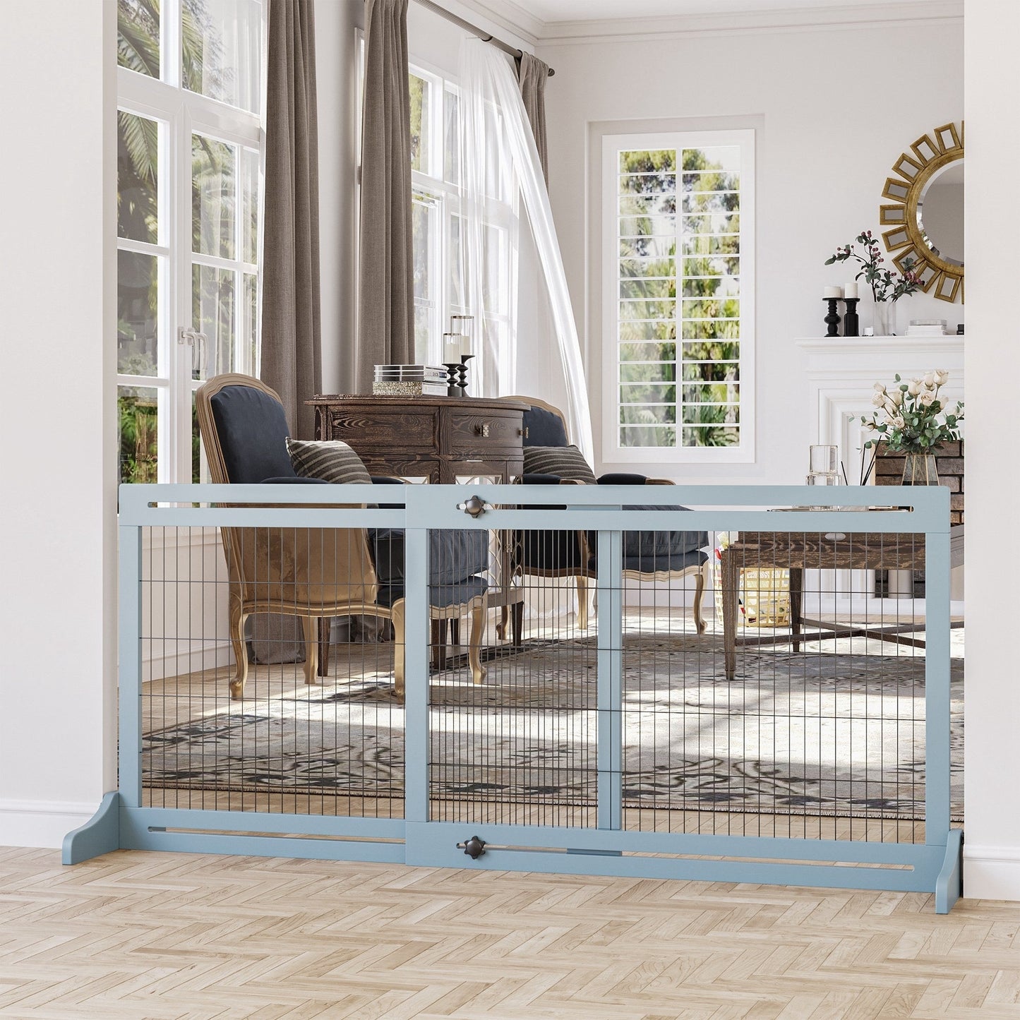 PawHut 72 Extra Wide Freestanding Pet Gate with Adjustable Length, Dog and Baby Small Gate for House, Doorway, Hallway, Grey
