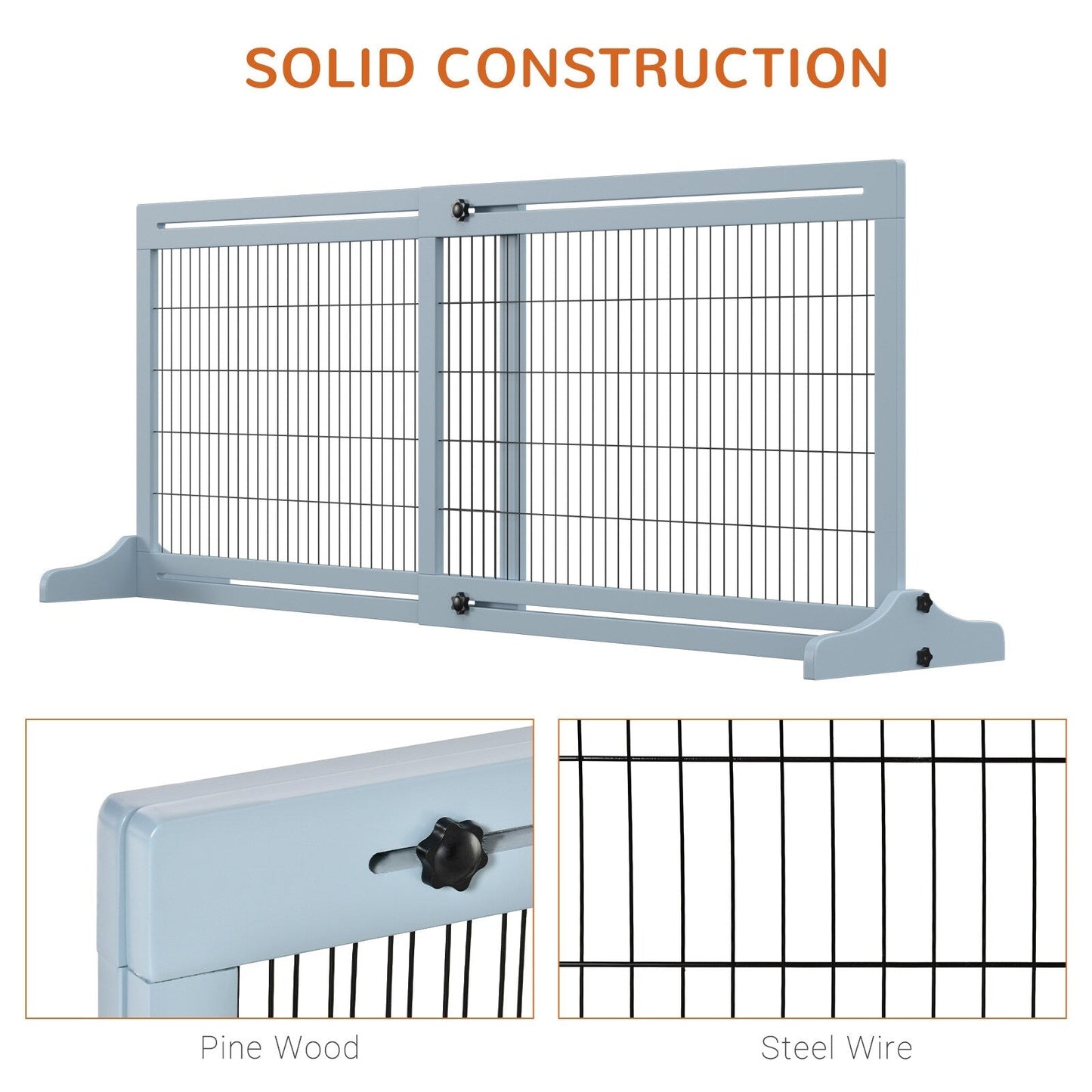 PawHut 72 Extra Wide Freestanding Pet Gate with Adjustable Length, Dog and Baby Small Gate for House, Doorway, Hallway, Grey