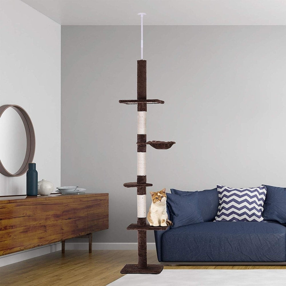PawHut 9' Adjustable Height Floor-to-Ceiling Vertical Cat Tree