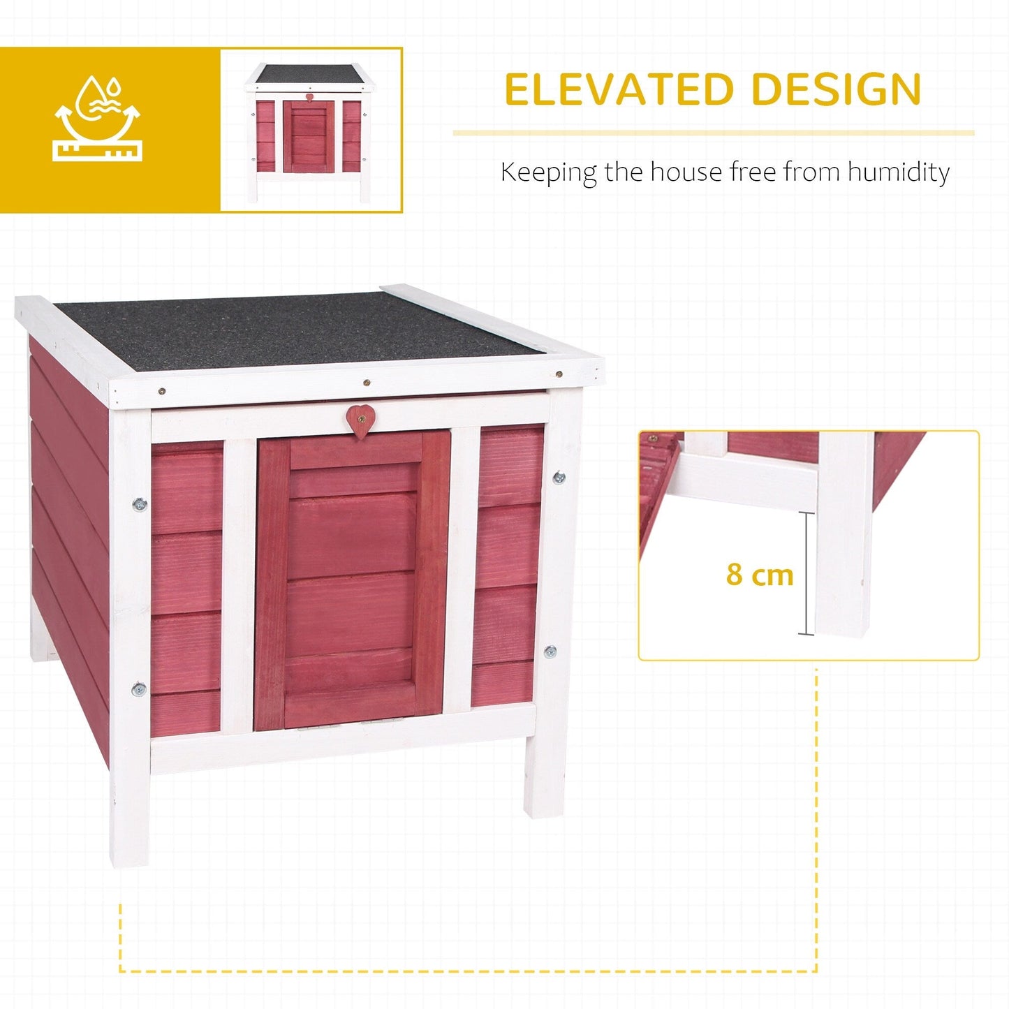 PawHut Small Wooden Rabbit Hutch Bunny Cage Guinea Pig House Dog Cage with Openable & Waterproof Roof, Red