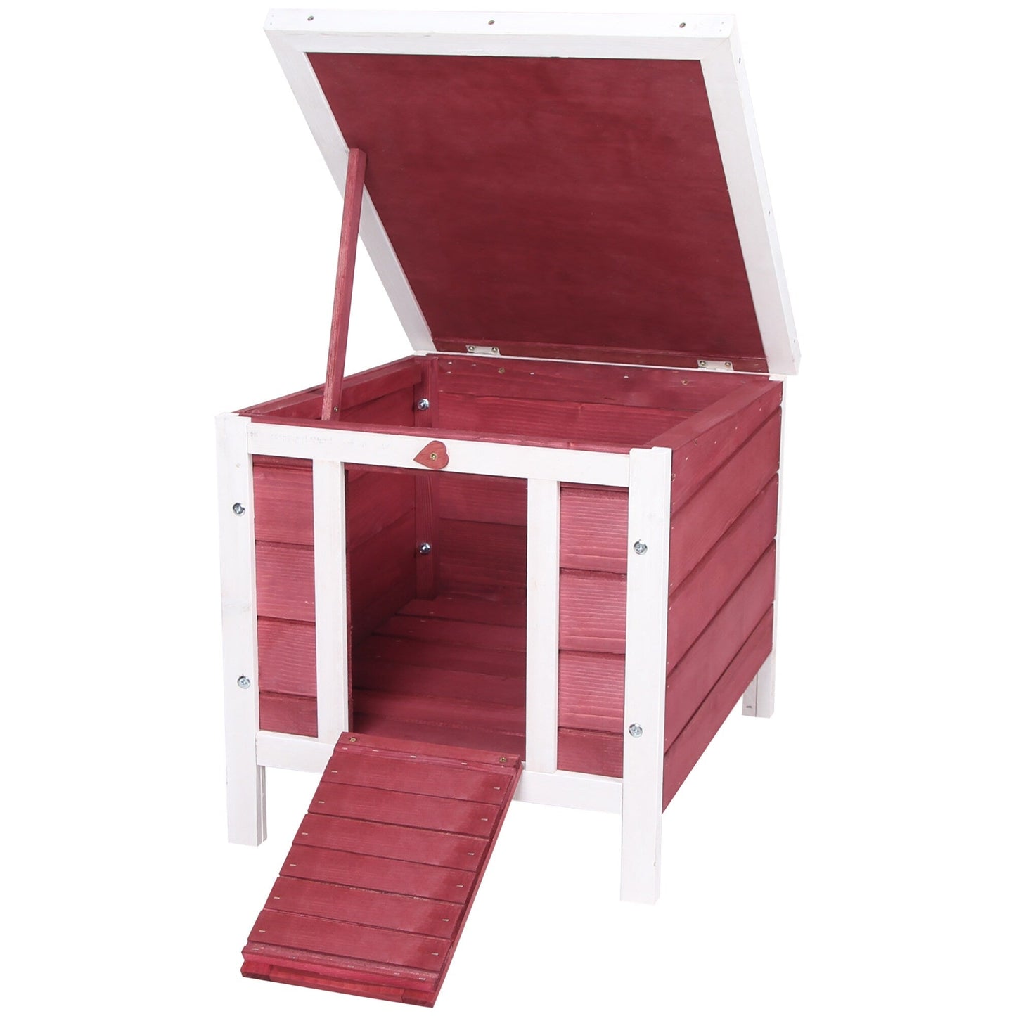 PawHut Small Wooden Rabbit Hutch Bunny Cage Guinea Pig House Dog Cage with Openable & Waterproof Roof, Red