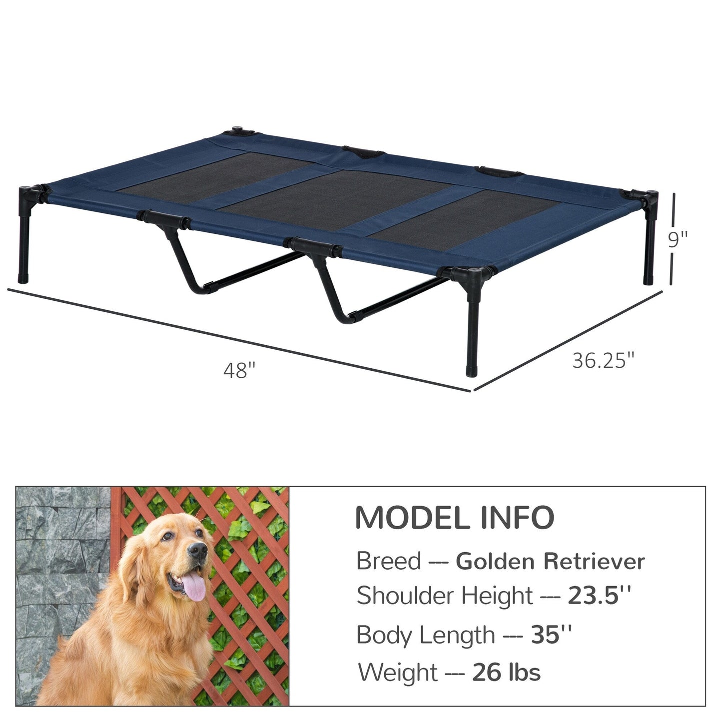 Pawhut Elevated Cooling Mesh Dog Bed Cot - 48 x 36.25 x 9
