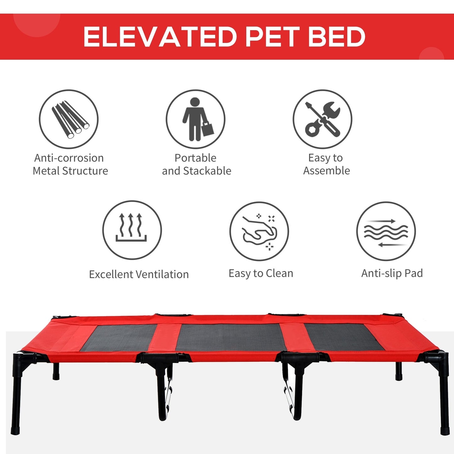 Pawhut Elevated Cooling Mesh Dog Bed Cot - 48 x 36.25 x 9