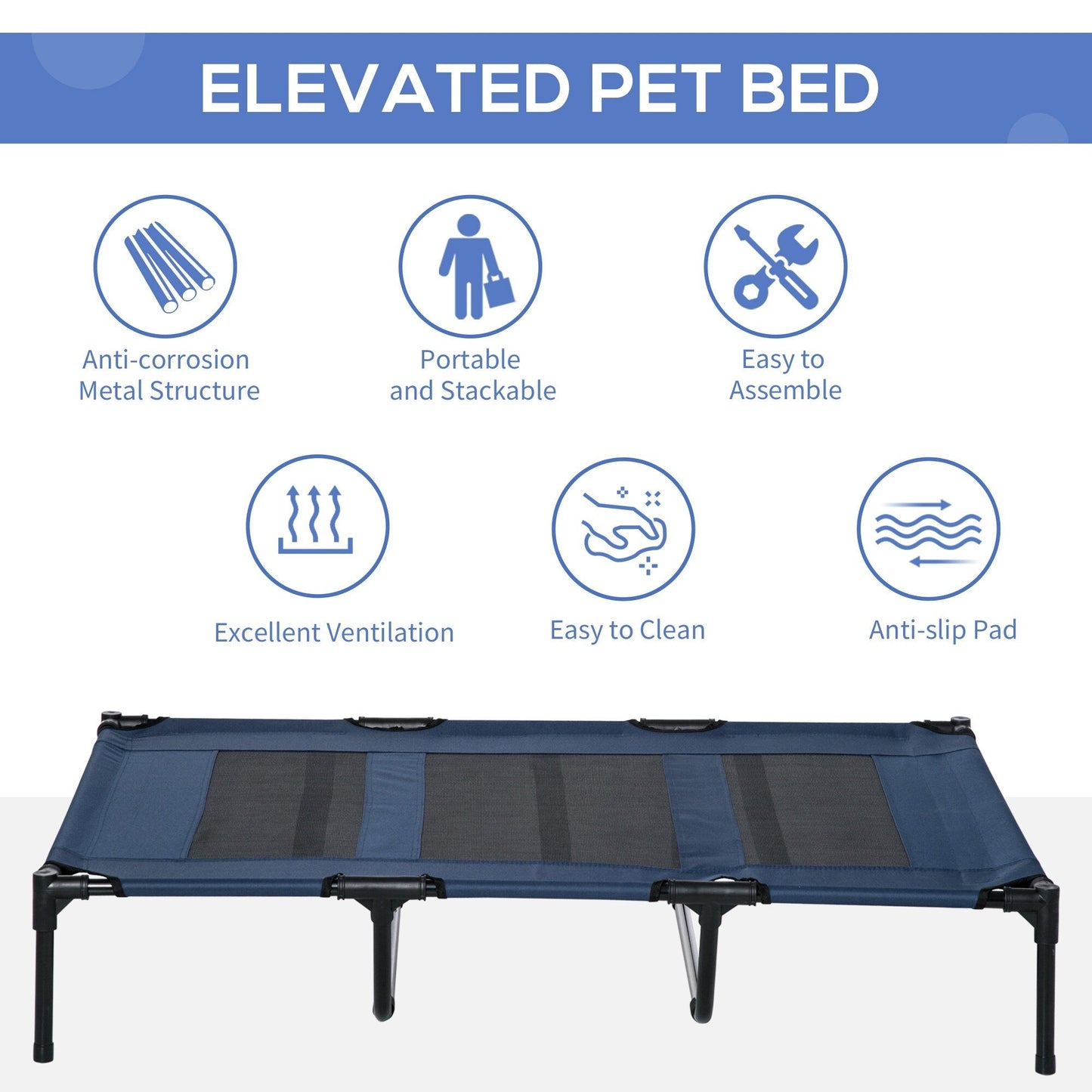 Pawhut Elevated Cooling Mesh Dog Bed Cot - 48 x 36.25 x 9