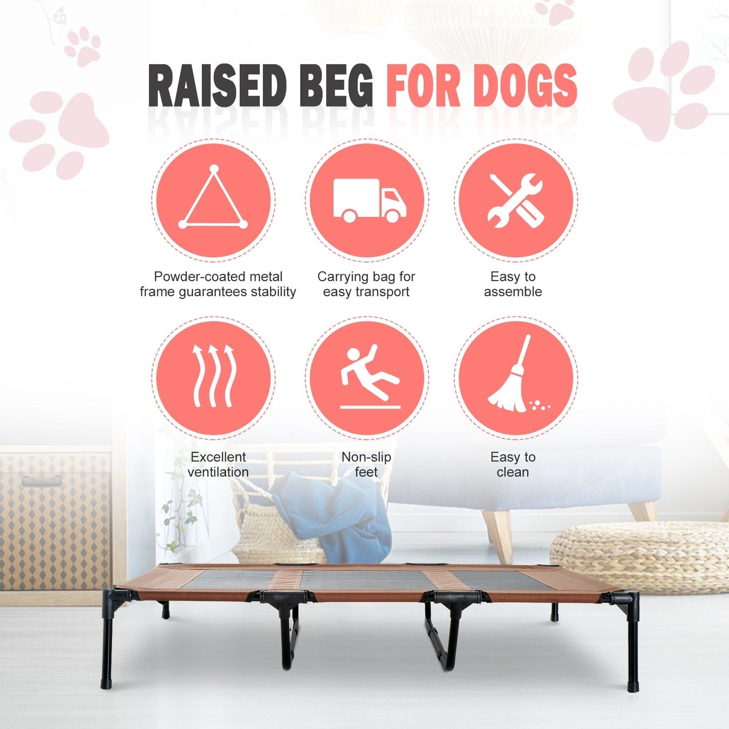 Pawhut Elevated Cooling Mesh Dog Bed Cot - 48 x 36.25 x 9