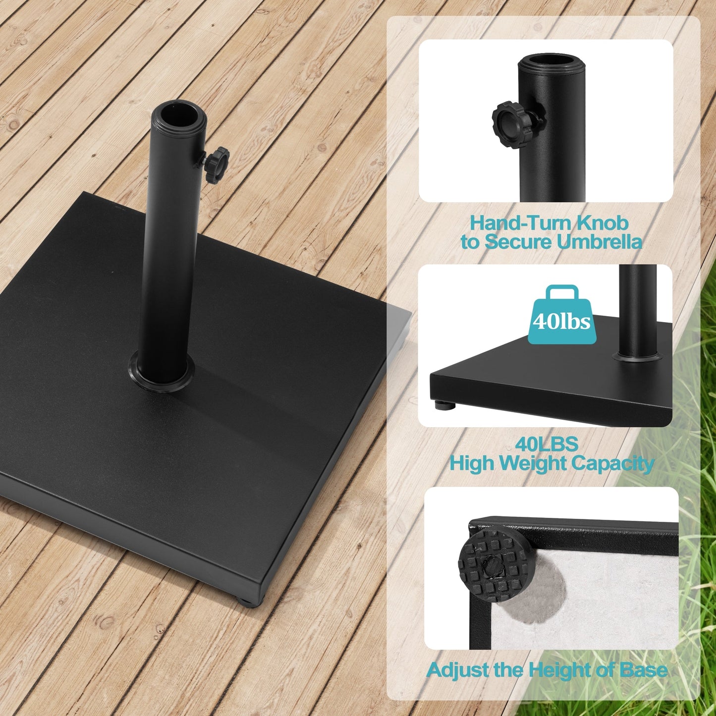 Pellebant Heavy Duty Square Cement Umbrella Base for Market Umbrella - N/A