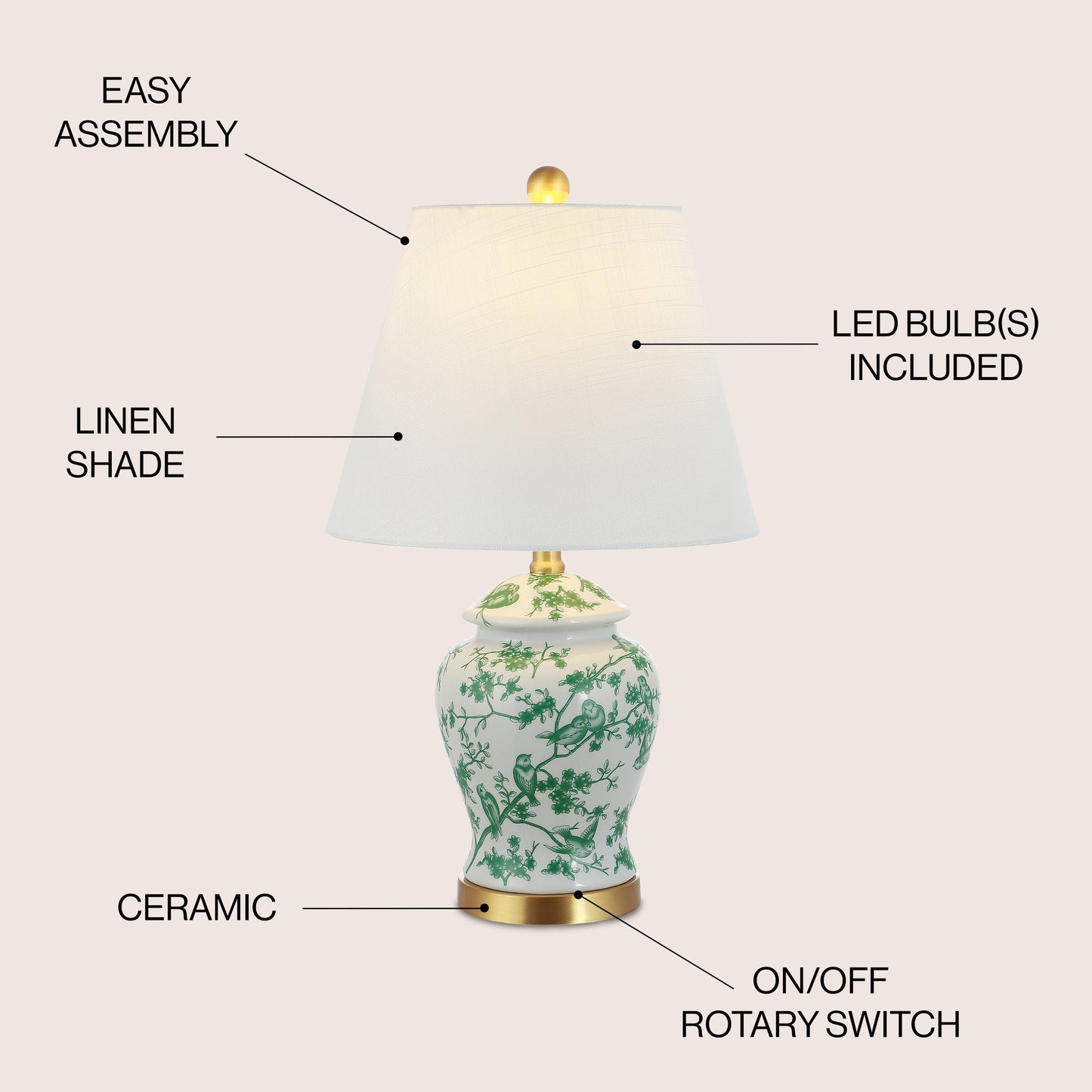 Penelope 22 Chinoiserie LED Table Lamp, Blue/White by JONATHAN Y
