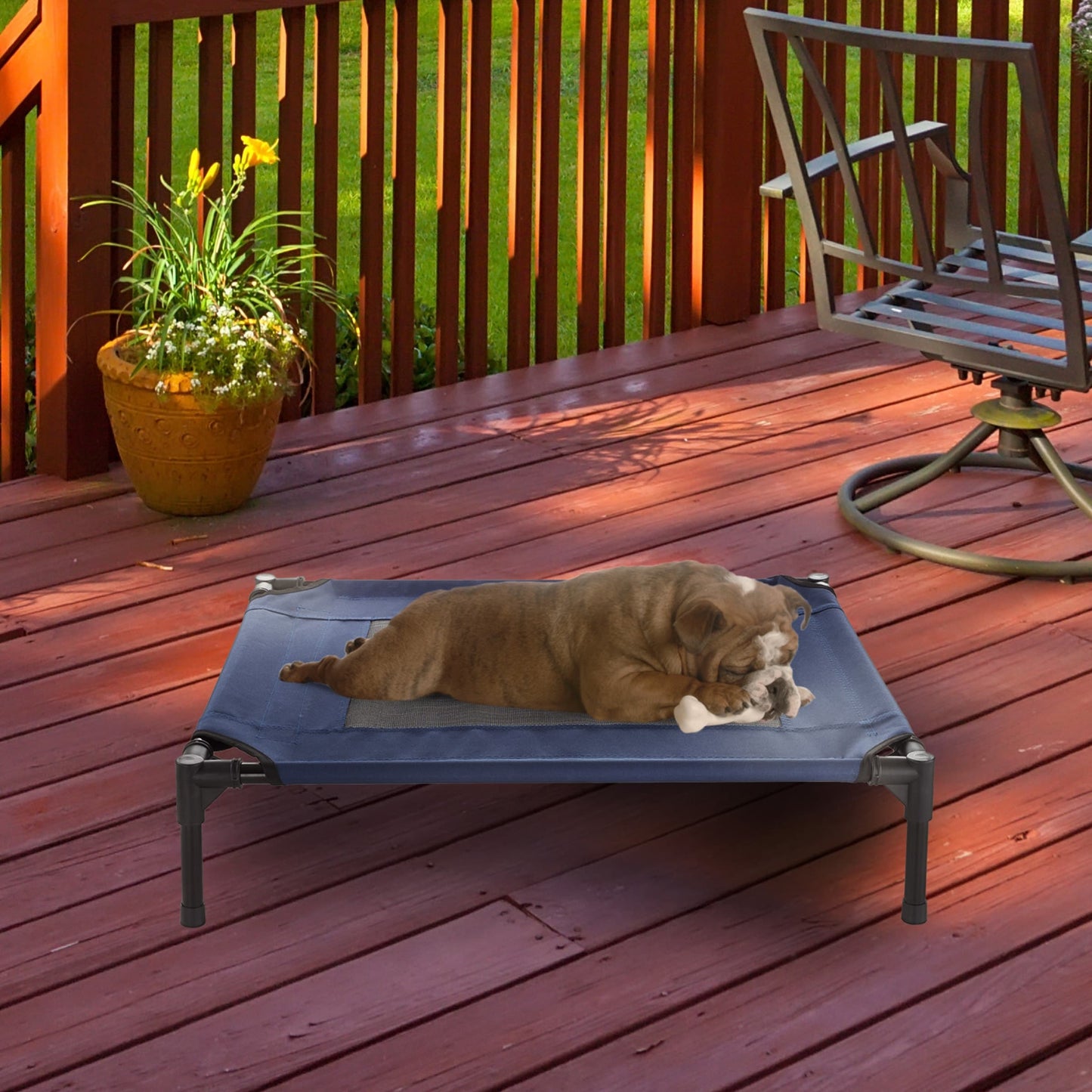 Petmaker Steel Frame Elevated Dog Bed with Non-Slip Feet - Indoor/Outdoor Puppy Cot for Pets