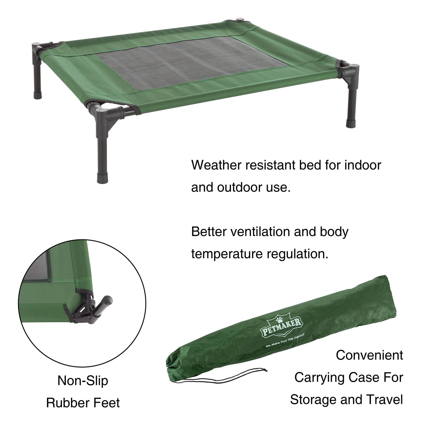 Petmaker Steel Frame Elevated Dog Bed with Non-Slip Feet - Indoor/Outdoor Puppy Cot for Pets