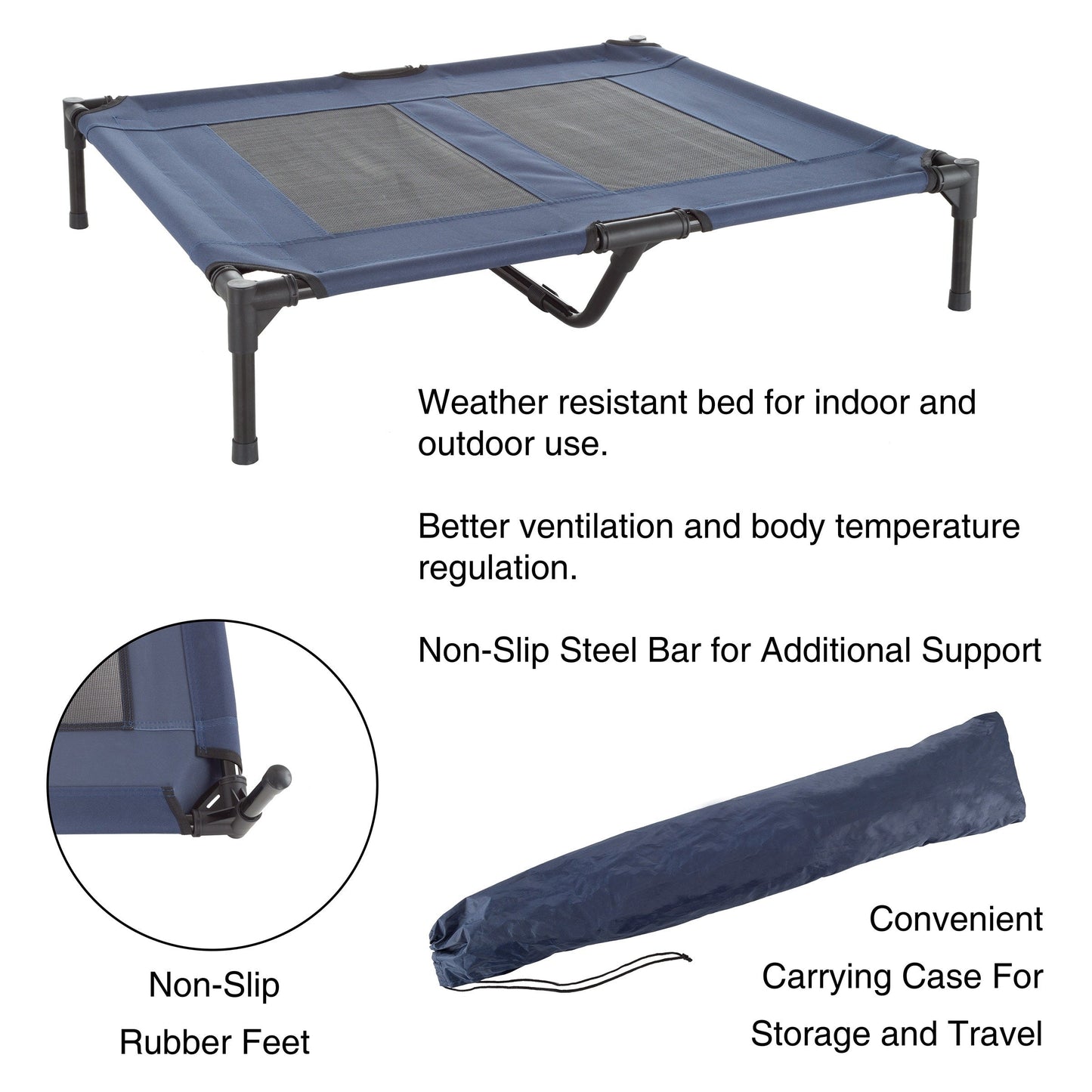 Petmaker Steel Frame Elevated Dog Bed with Non-Slip Feet - Indoor/Outdoor Puppy Cot for Pets
