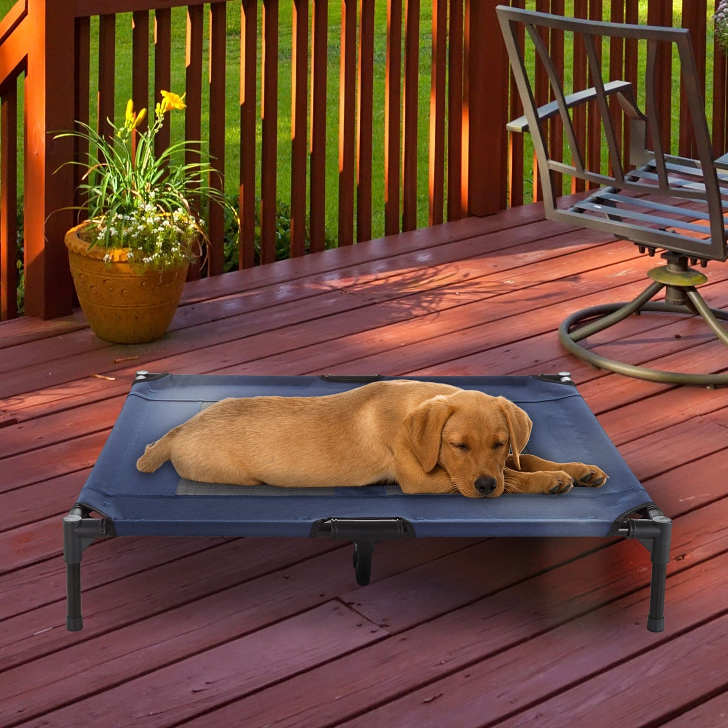 Petmaker Steel Frame Elevated Dog Bed with Non-Slip Feet - Indoor/Outdoor Puppy Cot for Pets