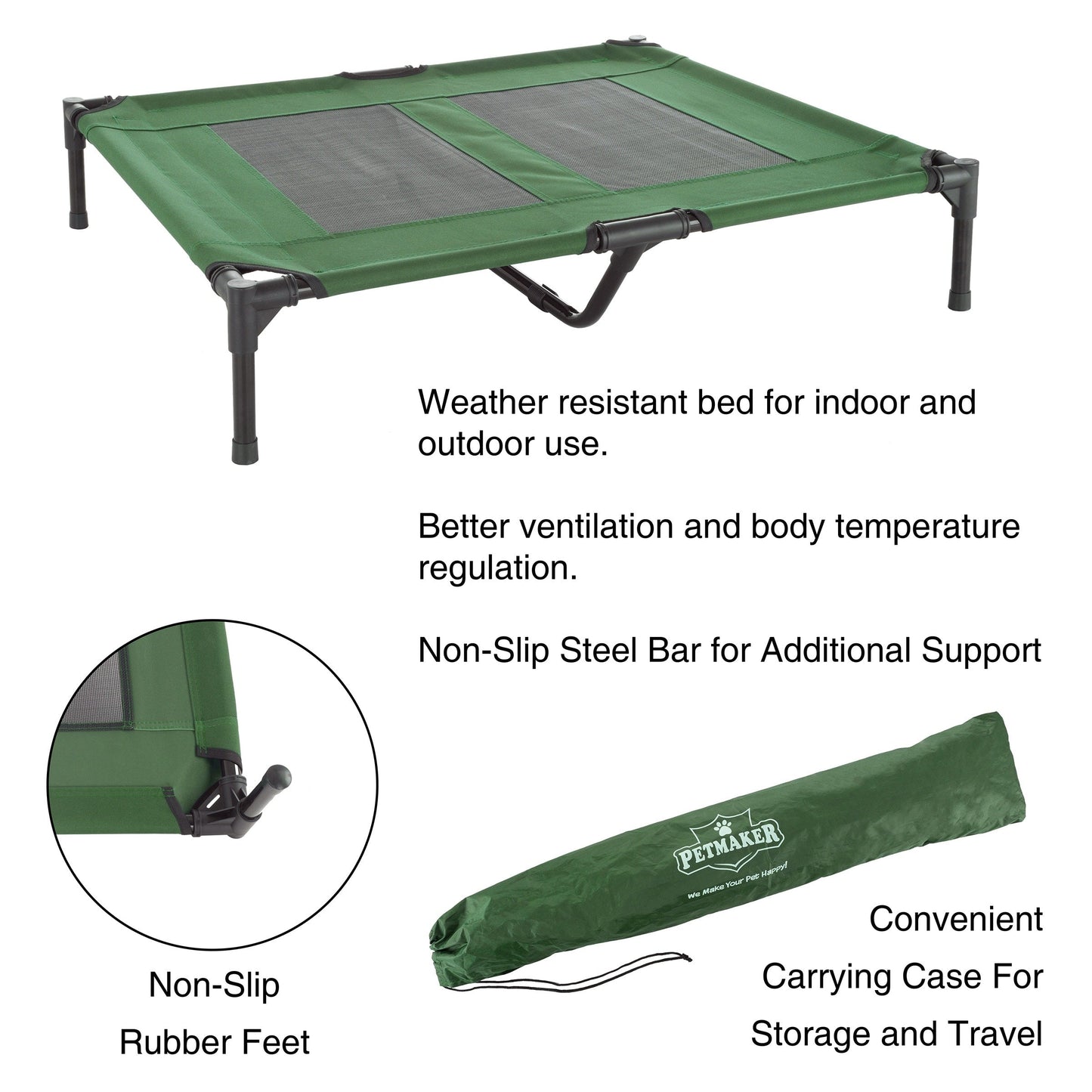 Petmaker Steel Frame Elevated Dog Bed with Non-Slip Feet - Indoor/Outdoor Puppy Cot for Pets