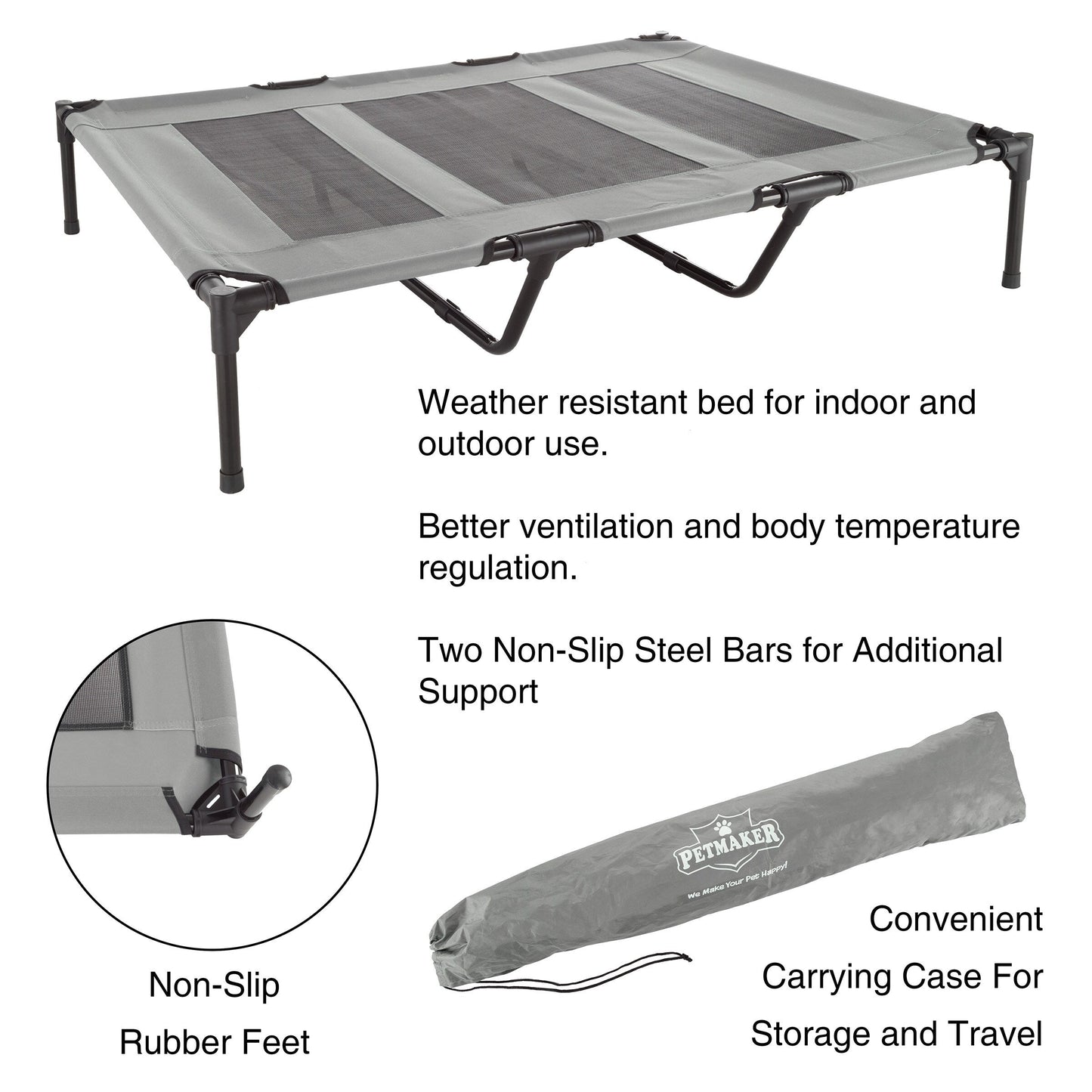 Petmaker Steel Frame Elevated Dog Bed with Non-Slip Feet - Indoor/Outdoor Puppy Cot for Pets