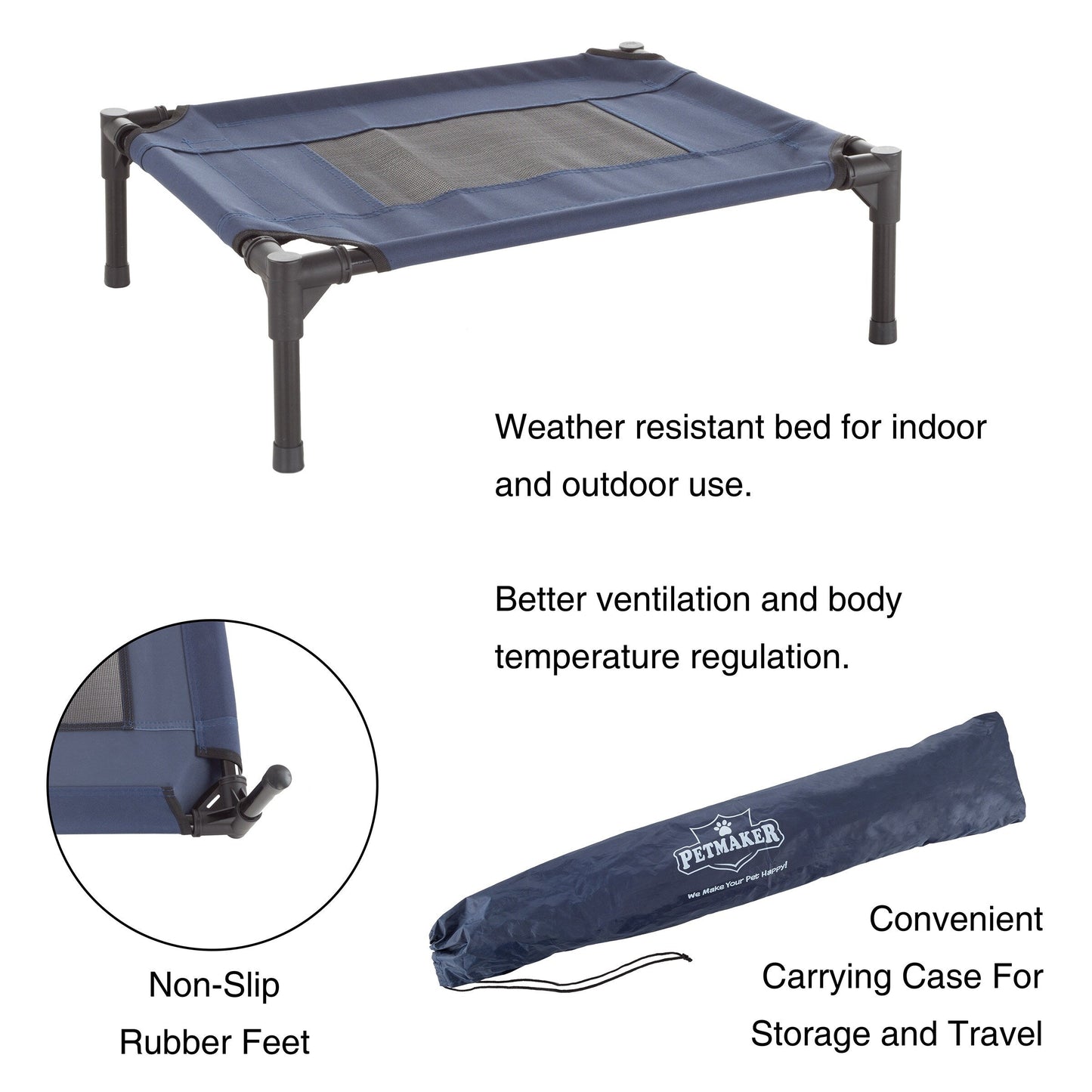 Petmaker Steel Frame Elevated Dog Bed with Non-Slip Feet - Indoor/Outdoor Puppy Cot for Pets