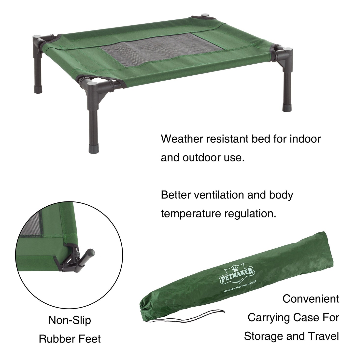 Petmaker Steel Frame Elevated Dog Bed with Non-Slip Feet - Indoor/Outdoor Puppy Cot for Pets