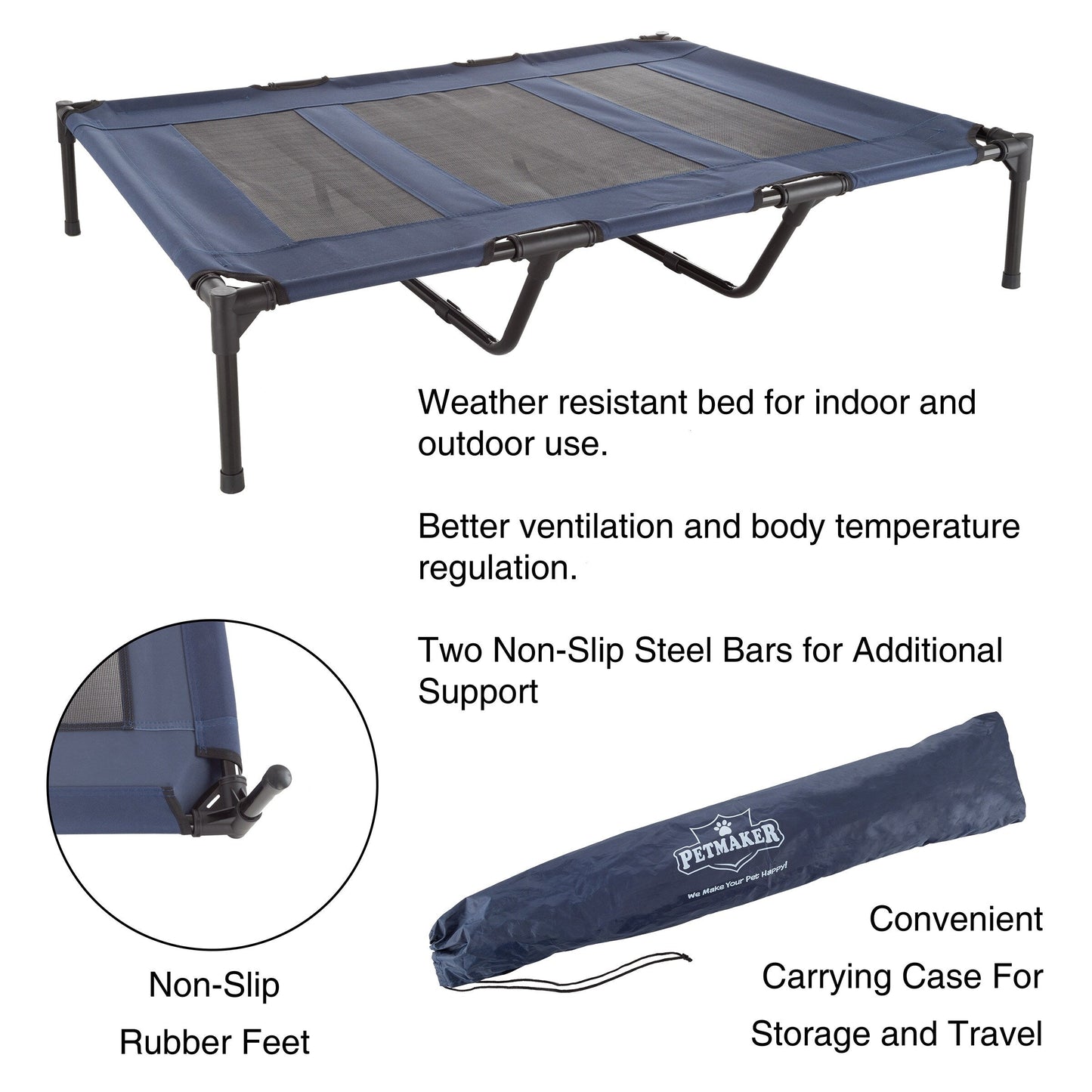 Petmaker Steel Frame Elevated Dog Bed with Non-Slip Feet - Indoor/Outdoor Puppy Cot for Pets