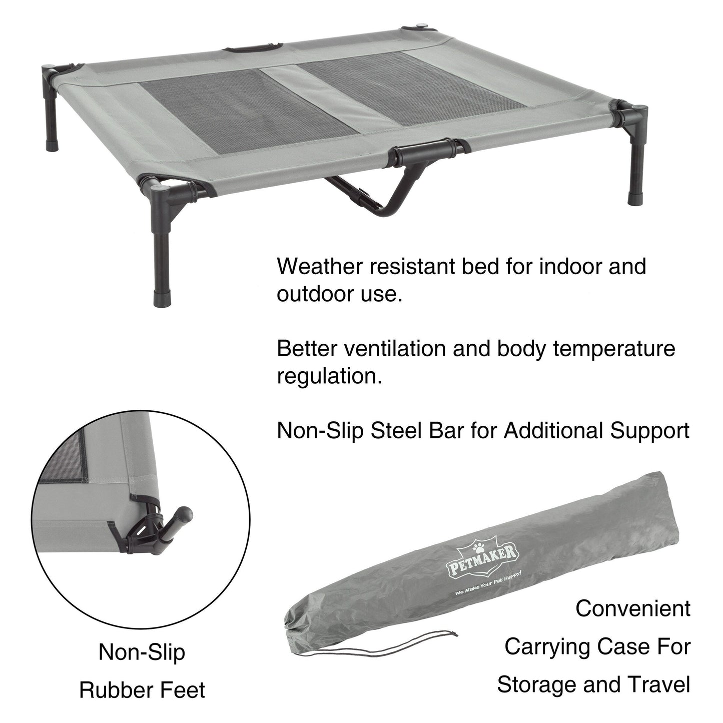 Petmaker Steel Frame Elevated Dog Bed with Non-Slip Feet - Indoor/Outdoor Puppy Cot for Pets