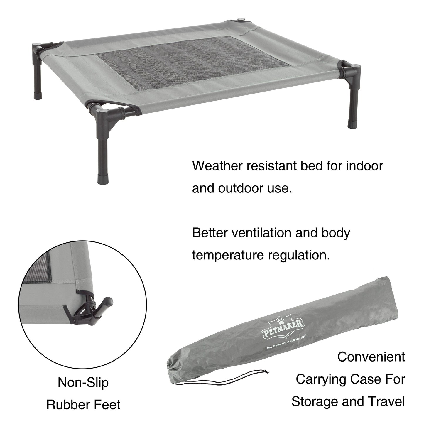 Petmaker Steel Frame Elevated Dog Bed with Non-Slip Feet - Indoor/Outdoor Puppy Cot for Pets