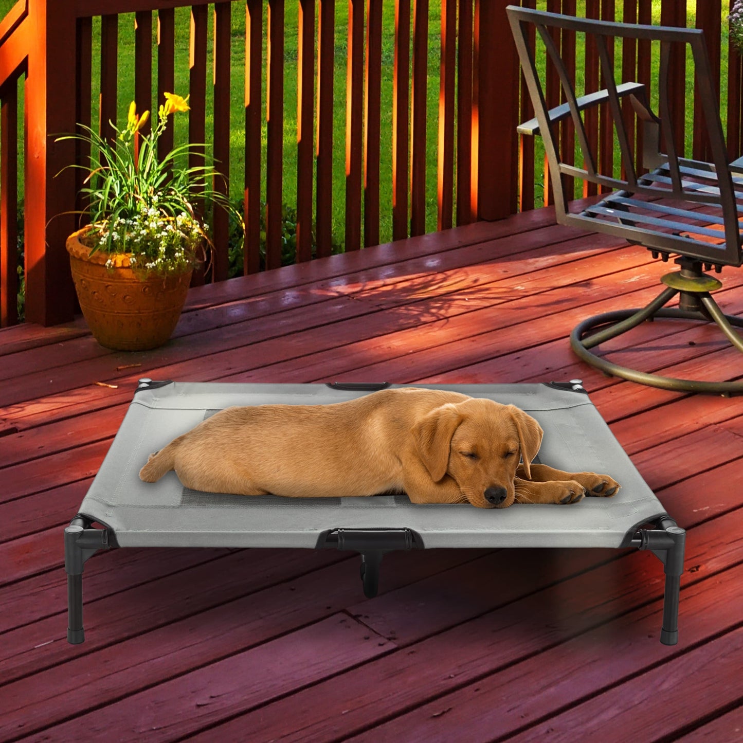 Petmaker Steel Frame Elevated Dog Bed with Non-Slip Feet - Indoor/Outdoor Puppy Cot for Pets