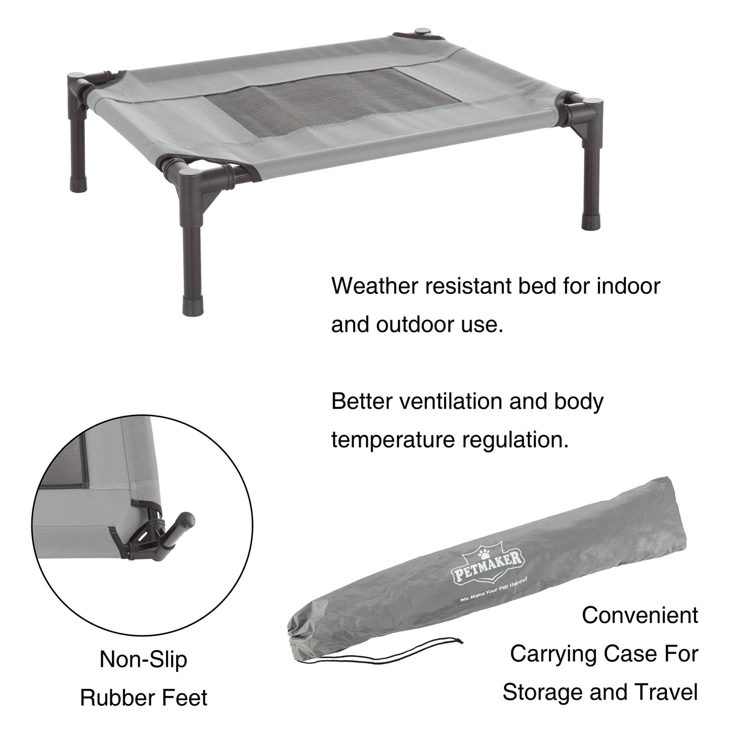Petmaker Steel Frame Elevated Dog Bed with Non-Slip Feet - Indoor/Outdoor Puppy Cot for Pets