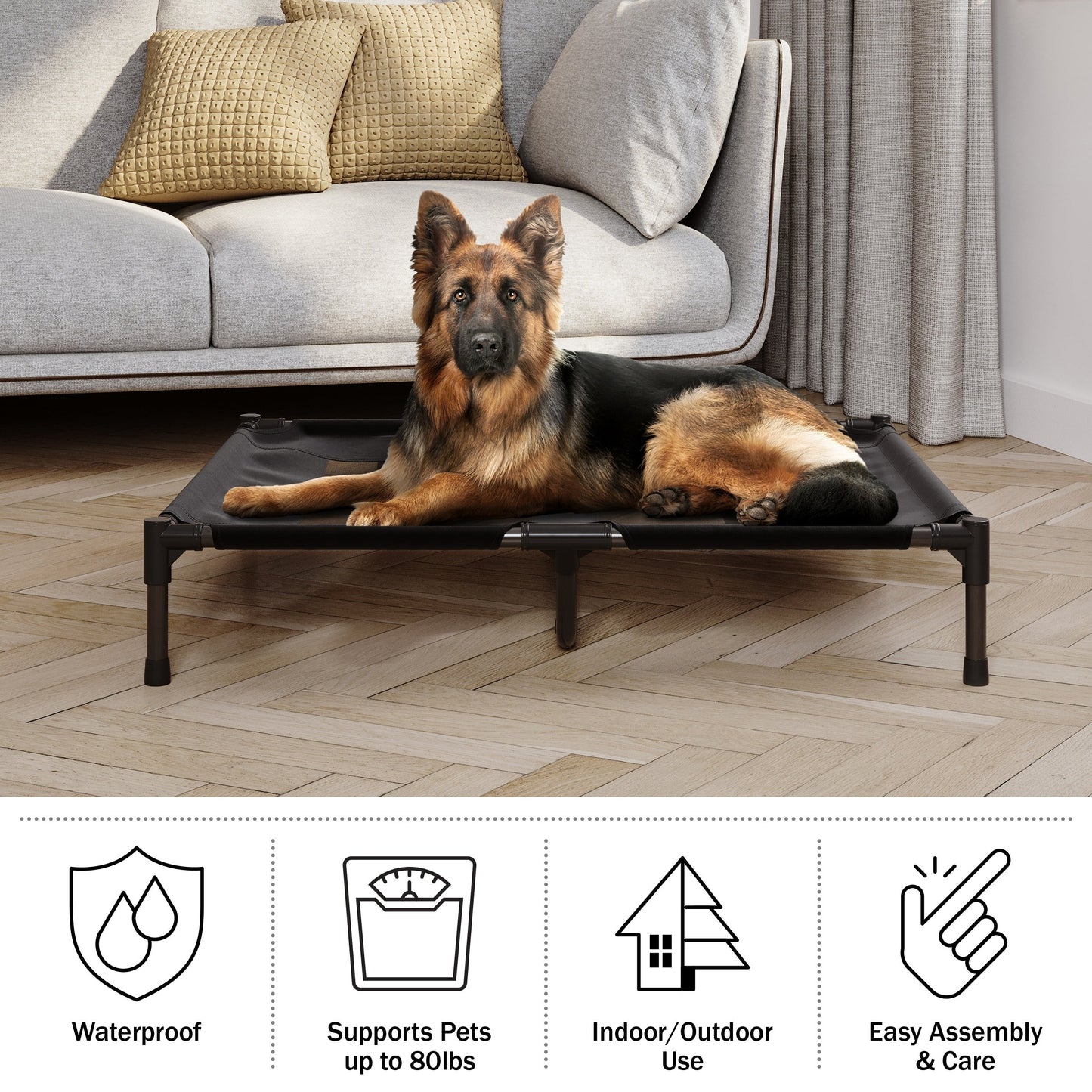 Petmaker Steel Frame Elevated Dog Bed with Non-Slip Feet - Indoor/Outdoor Puppy Cot for Pets
