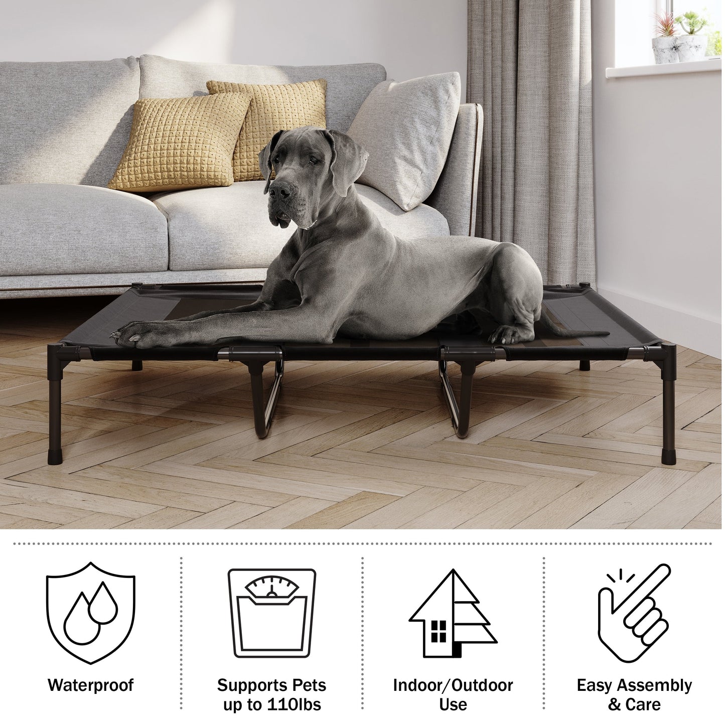 Petmaker Steel Frame Elevated Dog Bed with Non-Slip Feet - Indoor/Outdoor Puppy Cot for Pets