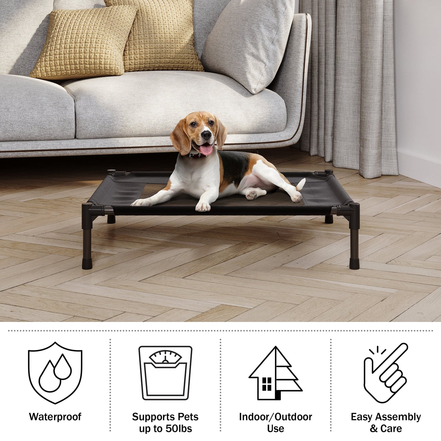 Petmaker Steel Frame Elevated Dog Bed with Non-Slip Feet - Indoor/Outdoor Puppy Cot for Pets