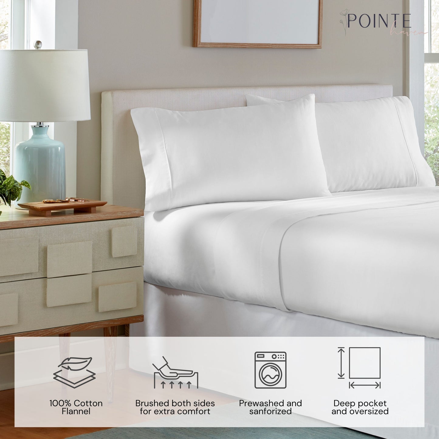 Pointehaven 175 GSM Cotton Flannel Bed Sheet Set with Oversized Sheets