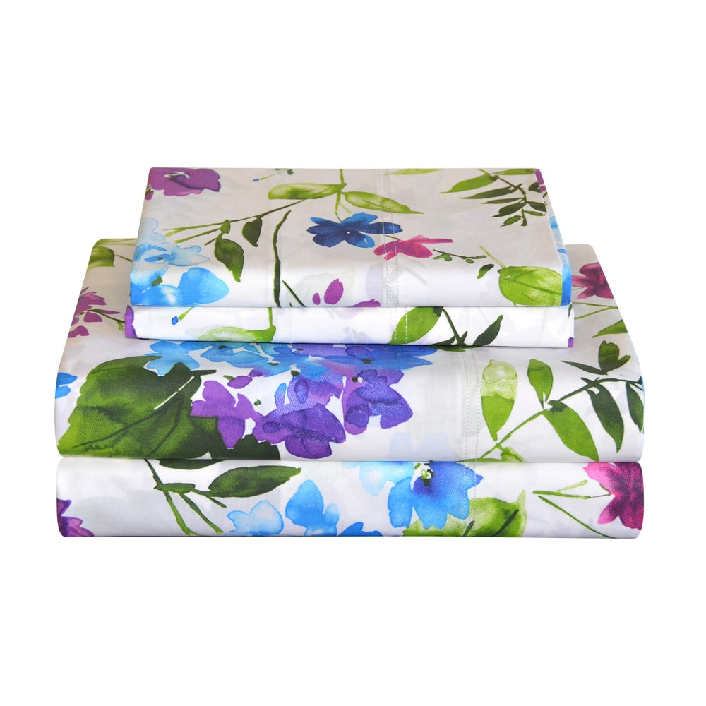Pointehaven 200 TC Printed Combed Cotton Breathable Percale Cooling Bed Sheet Set