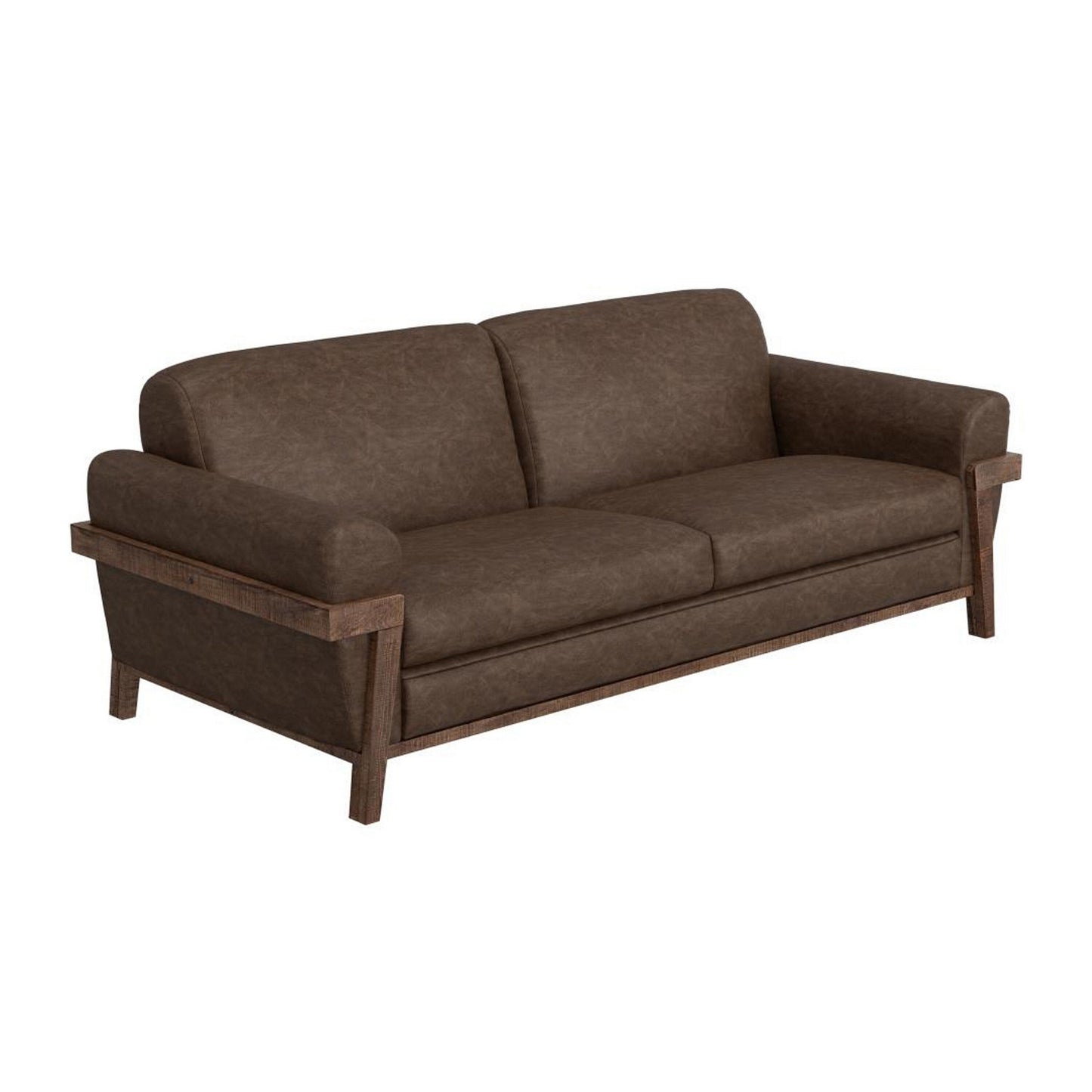 Canapé Pola, 95 pouces, 2 coussins décoratifs, similicuir marron foncé moderne