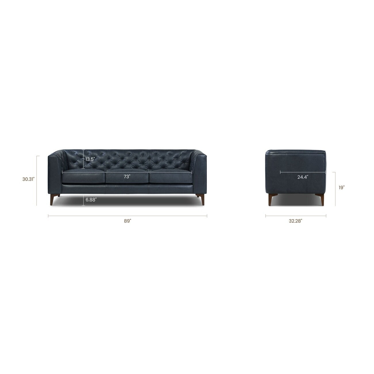 Canapé Poly & Bark Essex 89 - Cuir italien véritable pleine fleur