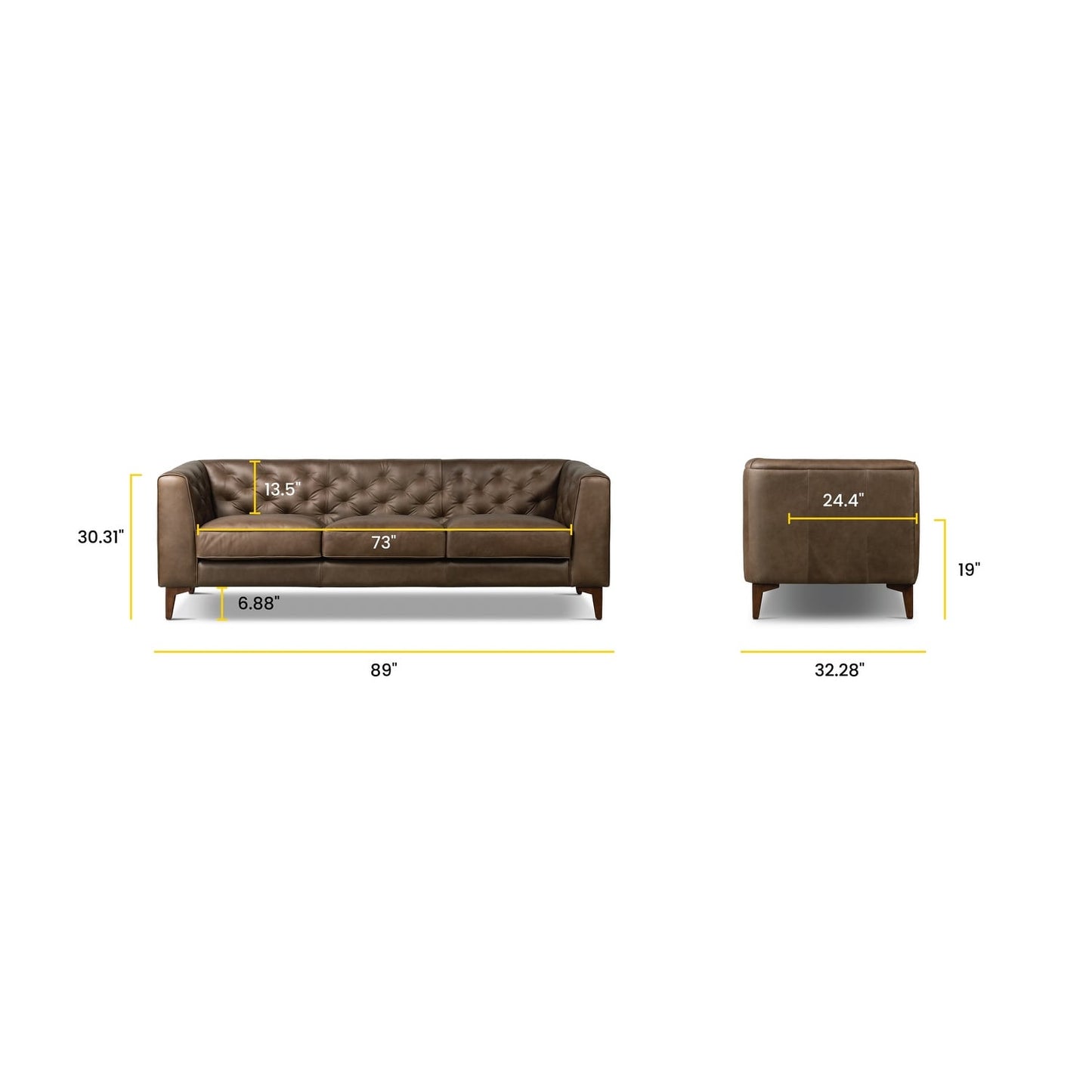 Canapé Poly & Bark Essex 89 - Cuir italien véritable pleine fleur