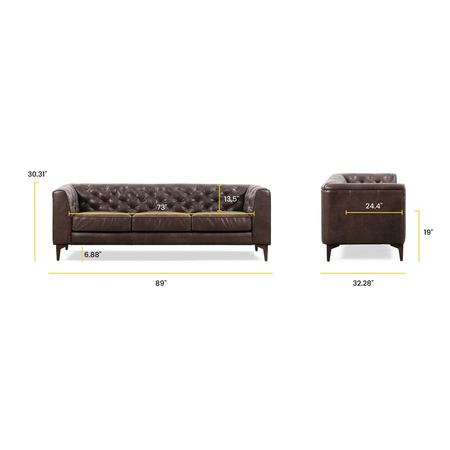 Canapé Poly & Bark Essex 89 - Cuir italien véritable pleine fleur