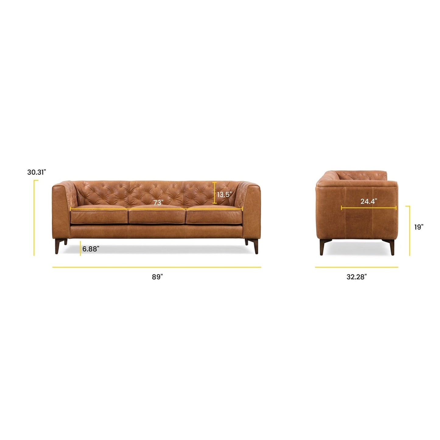 Canapé Poly & Bark Essex 89 - Cuir italien véritable pleine fleur