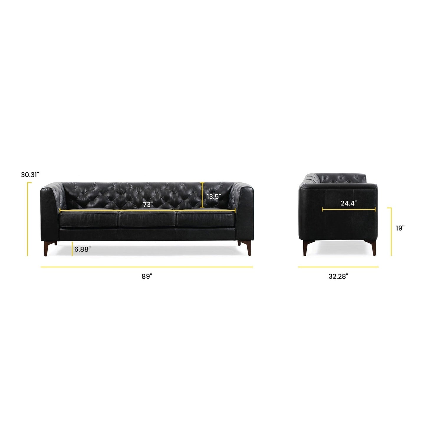 Canapé Poly & Bark Essex 89 - Cuir italien véritable pleine fleur