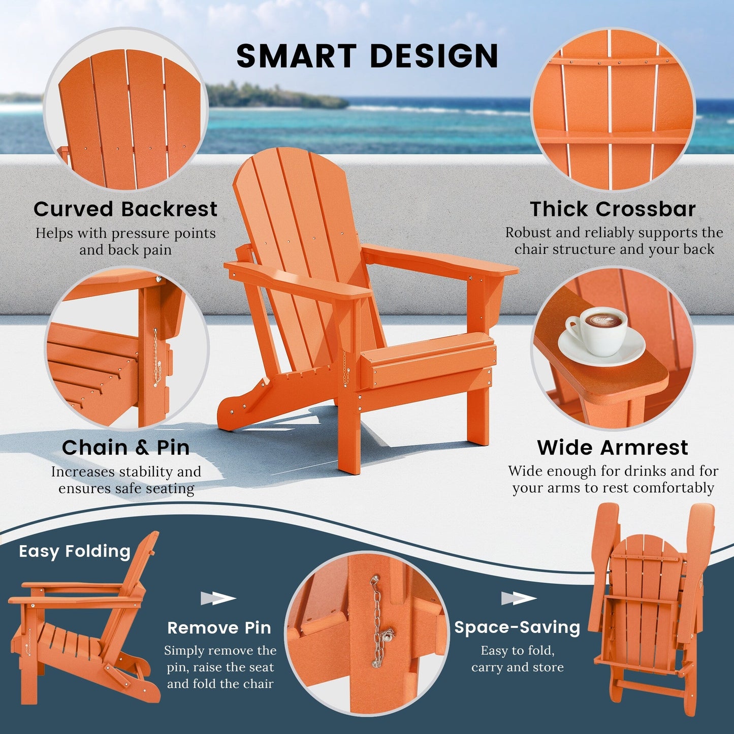 Polytrends Laguna Weather Resistant Outdoor Patio Folding Adirondack Chairs (Set of 2)