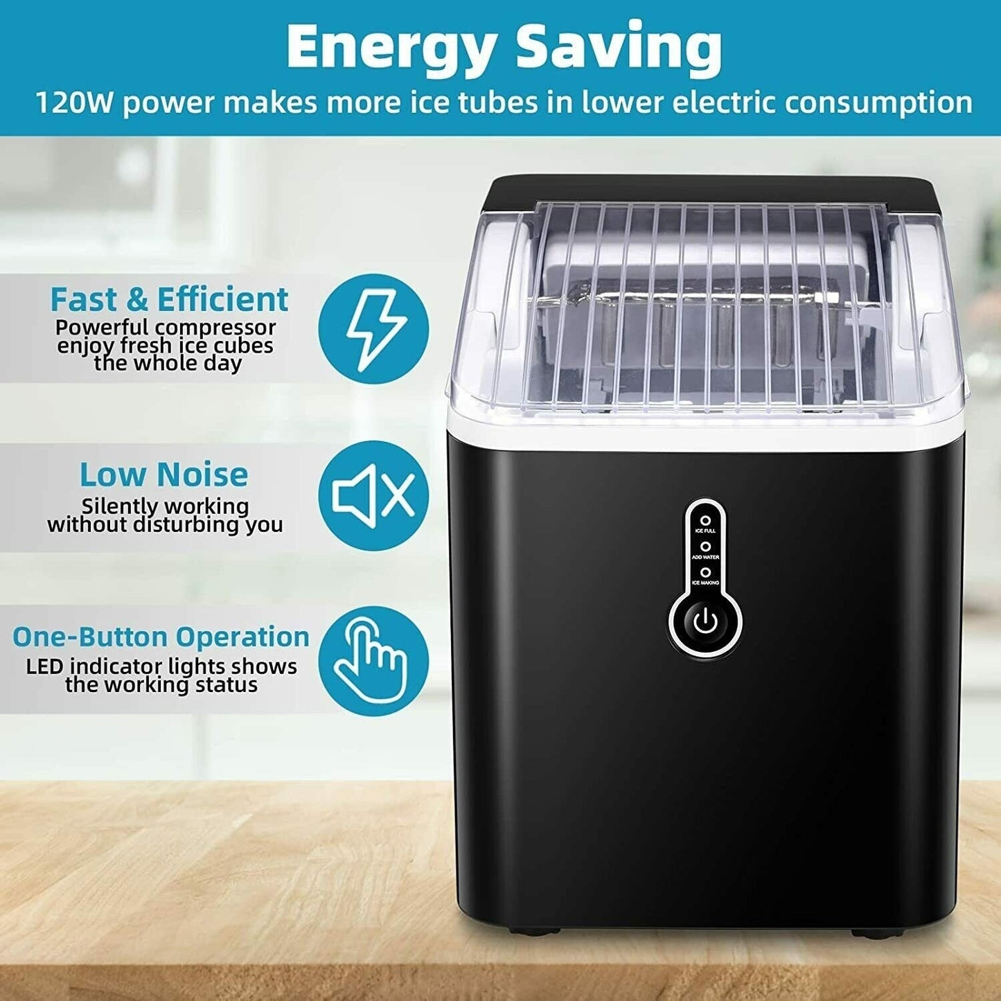 Portable Countertop Ice Maker Machine,26Lbs/24H, Self-Cleaning Home, Low Noise