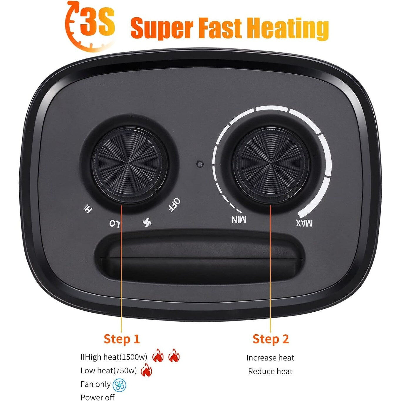 Portable Electric Heater Ceramic Fan Small Mini Heaters Indoor Use ETL Certified 3 Modes Thermostat - 7.28D x 6.5W x 9.65H