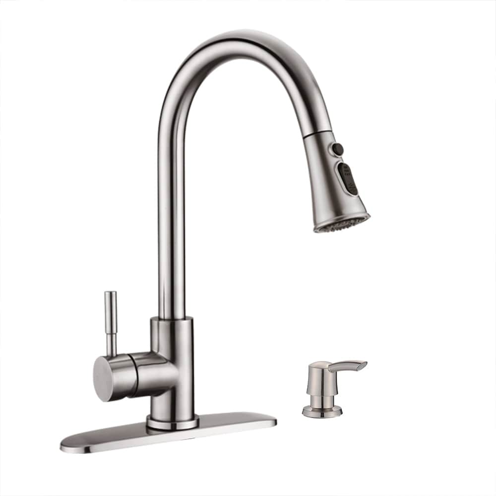 Proox Commercial Single Handle Pull Down Sprayer Kitchen Sink Faucet with Soap Dispenser