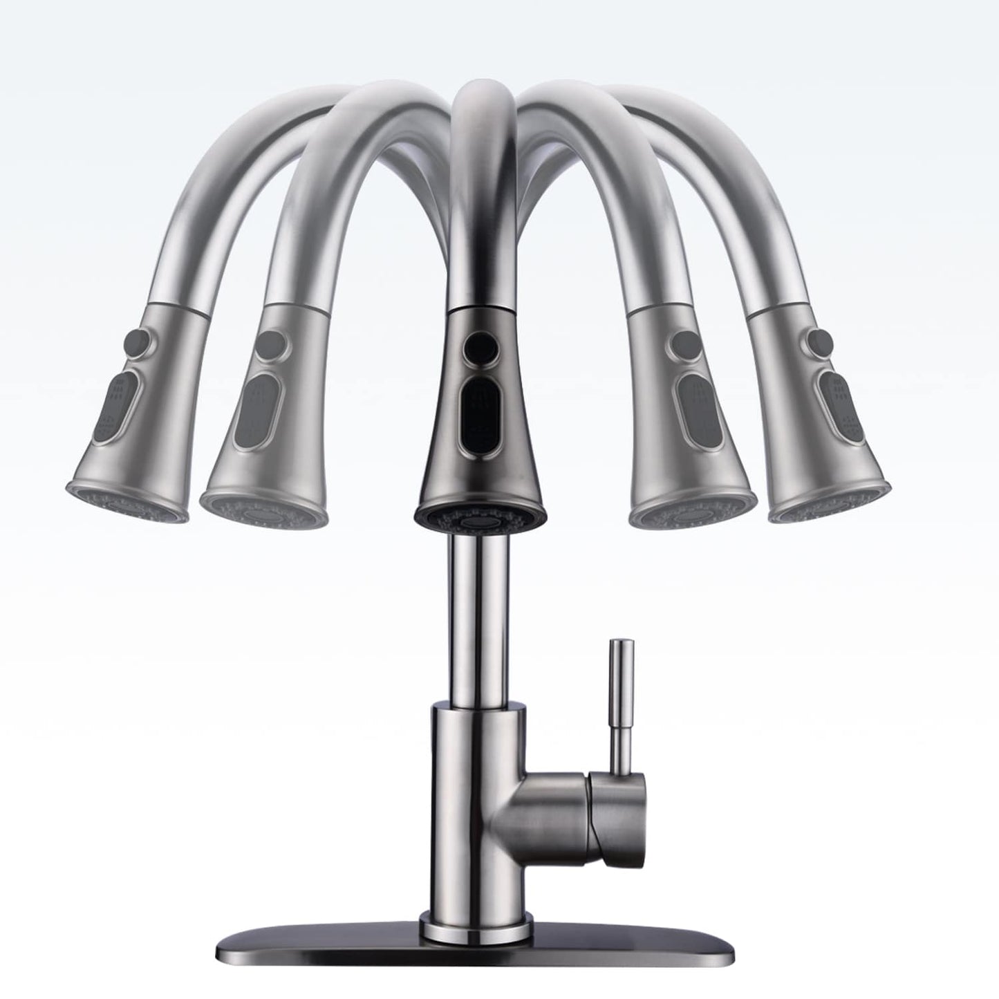 Proox Commercial Single Handle Pull Down Sprayer Kitchen Sink Faucet with Soap Dispenser