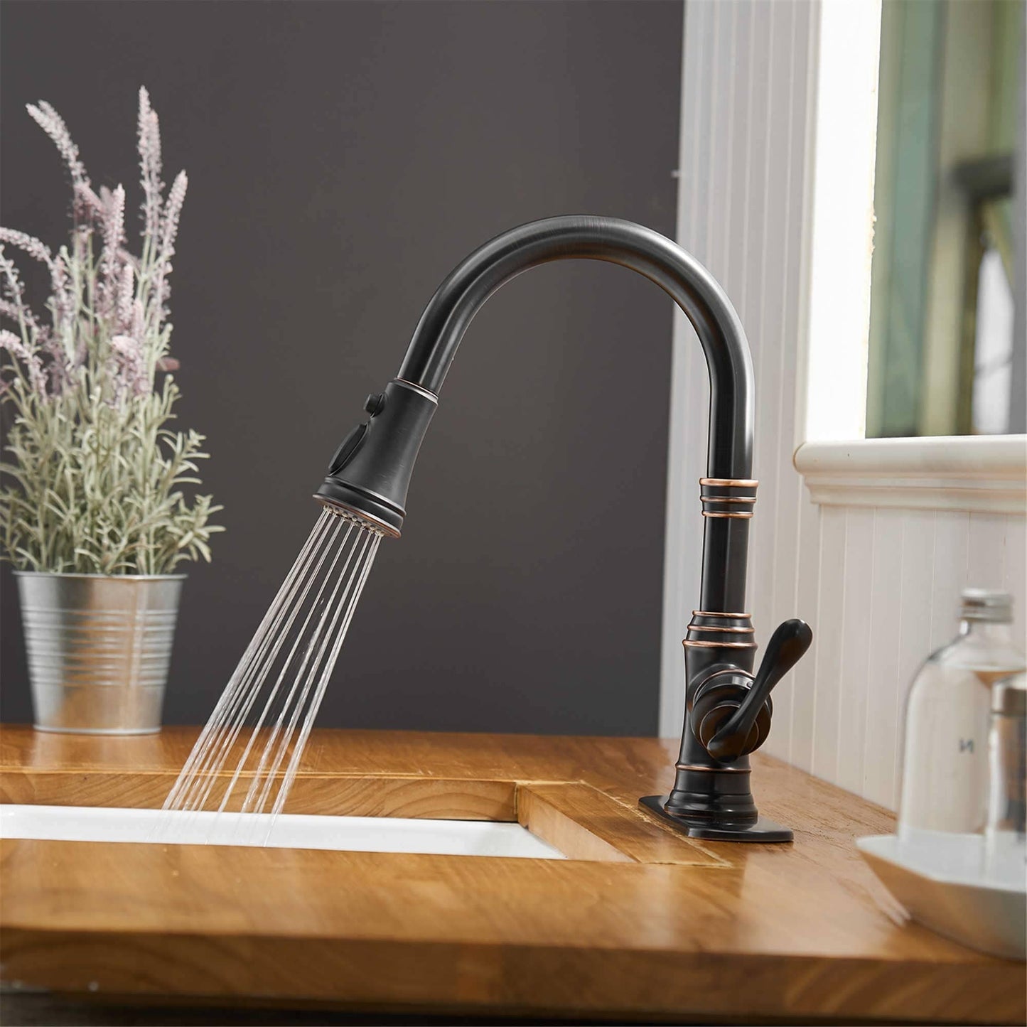 Pull Down Kitchen Faucet Single Handle Modern One Hole Kitchen Sink Faucets With Pull Down Sprayer Basin Tap With Deck Plate