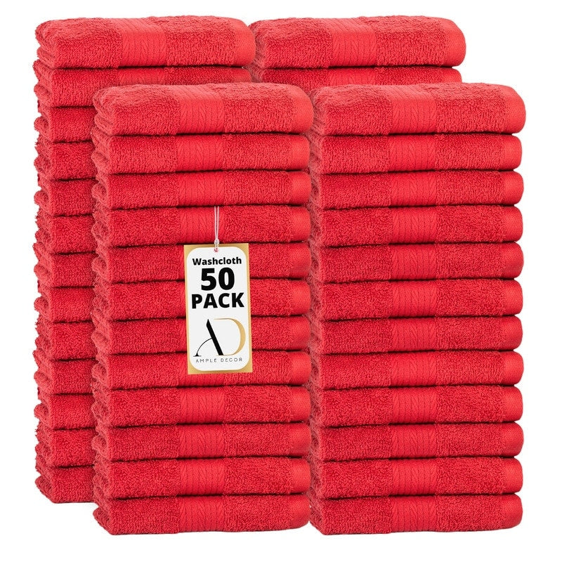 Pure Cotton 600 GSM Absorbent Wash Cloths 12x12 Inch by Ample Decor - 50 Pcs