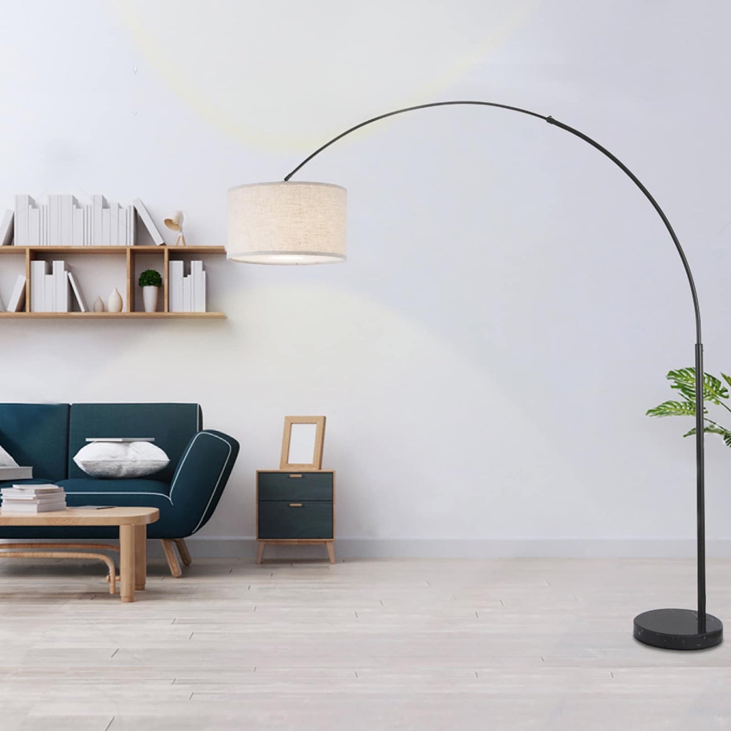 Q-Max 81 Steel Adjustable Arching Floor Lamp With Extra Large Shade and Marble Base