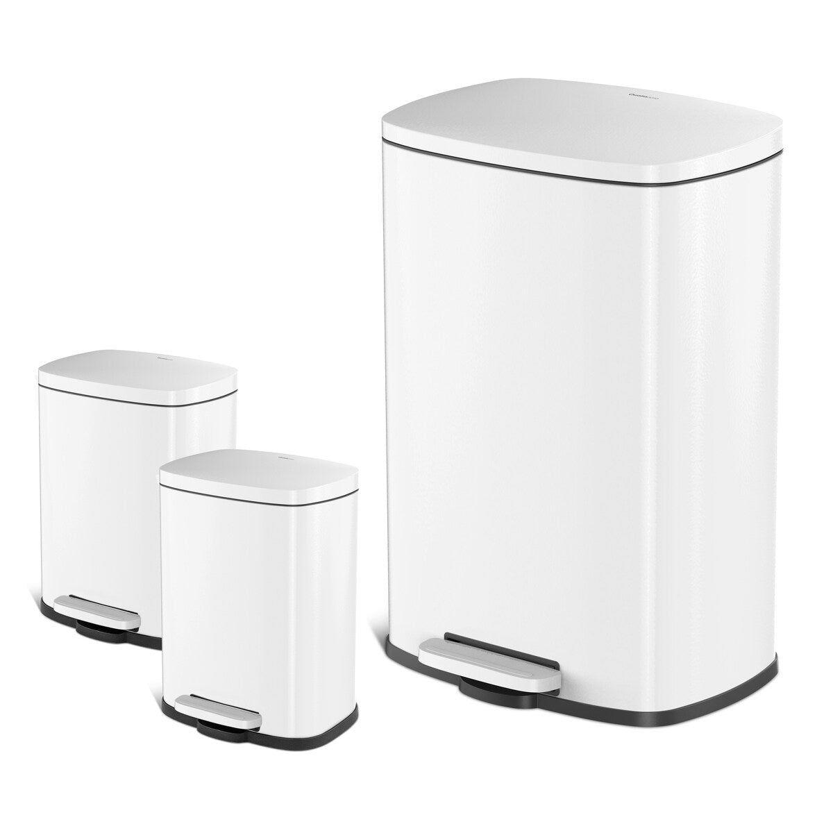 Qualiazero 13.2 GAL plus TWO 1.3 GAL Rectangular Step Can Trash Cans - Family Combo