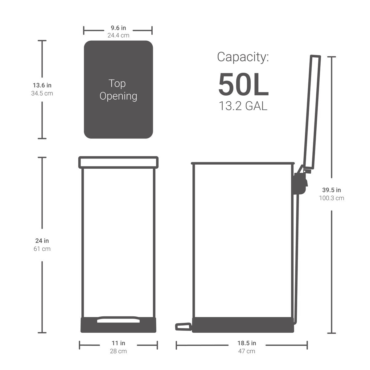 Qualiazero 50L / 13.2 Gallon Slim Step Can