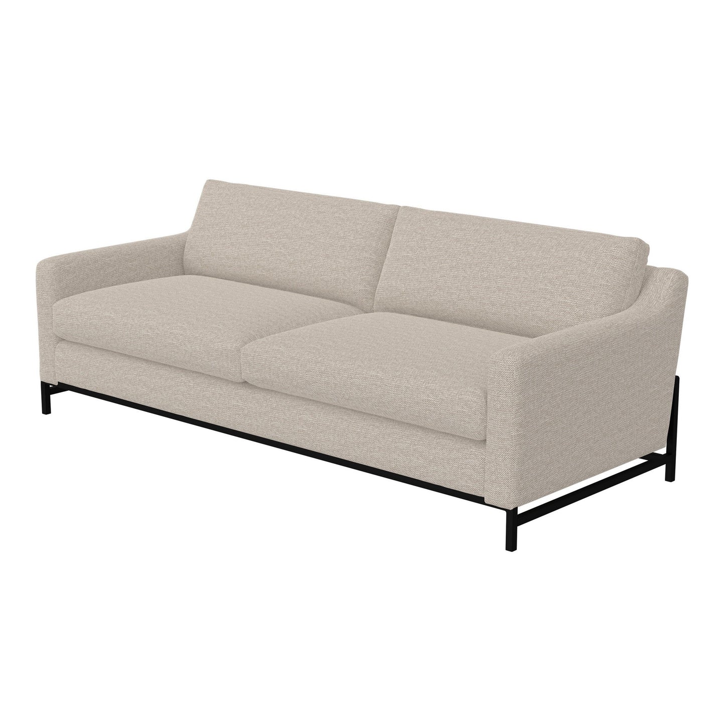Canapé Raed, 2 coussins lombaires, 226 cm, bois massif, noir, polyester beige