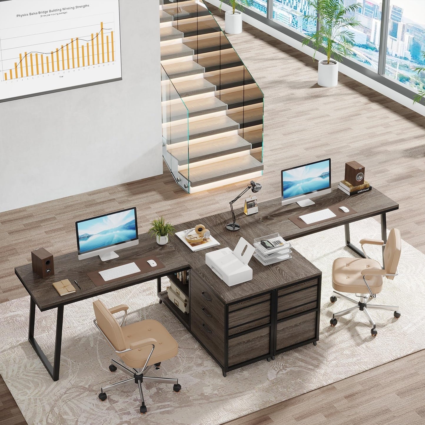 Reversible L Shaped Desk With File Drawers, Corner Computer Desk