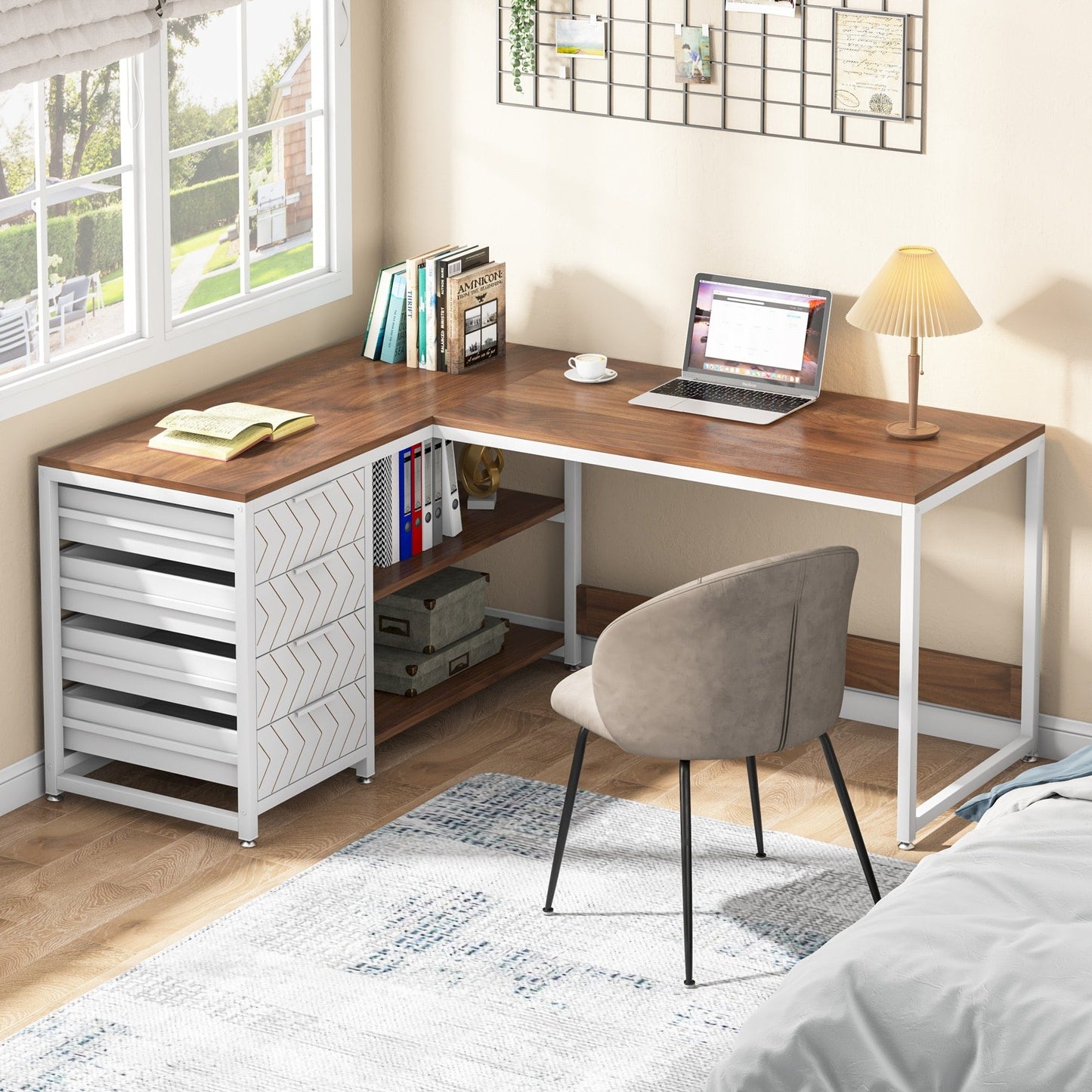 Reversible L-Shaped Office Desk Computer Desk Sturdy Writing Table Workstation