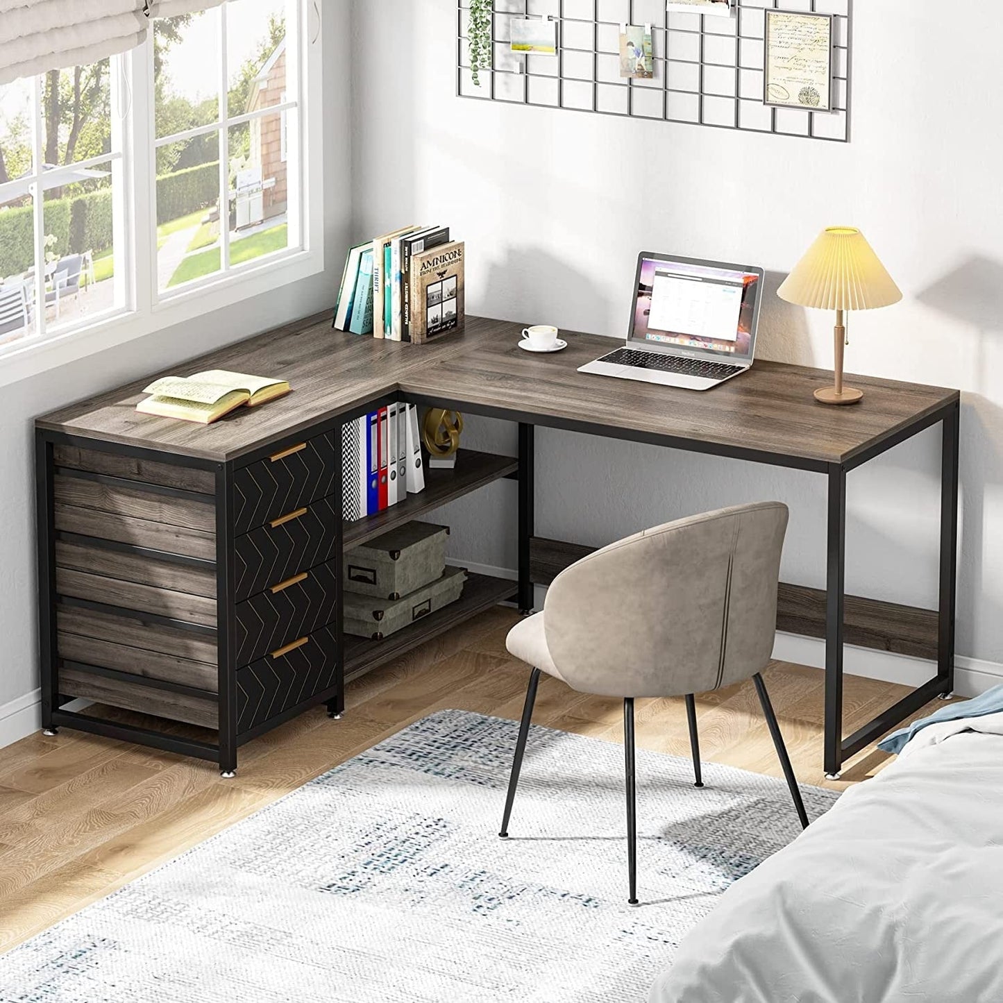 Reversible L-Shaped Office Desk Computer Desk Sturdy Writing Table Workstation